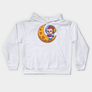 Monkey Astronaut Sitting on the Moon Kids Hoodie